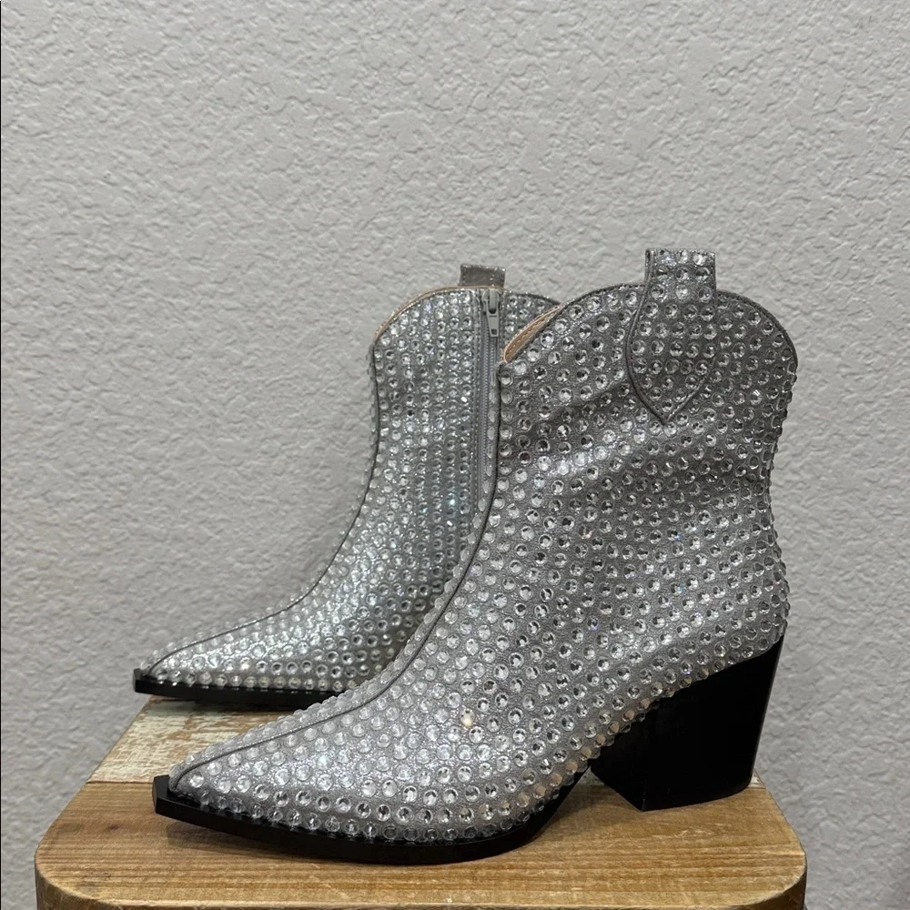 Betsey Johnson Neil Rhinestone Metallic Western Boots Size 8.5 - Picture 5 of 9